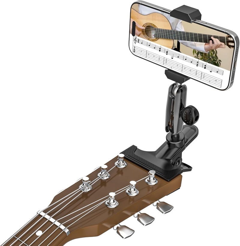 Kolasels Guitar Phone Holder, [Strong Metal Clip] Guitar Phone Mount for Electric Guitar, Ukulele, Bass, Mandolin, Banjo, Sitar, Compatible with iPhone 16 Pro Max, Galaxy and All 4-7" Smartphone - Image 1